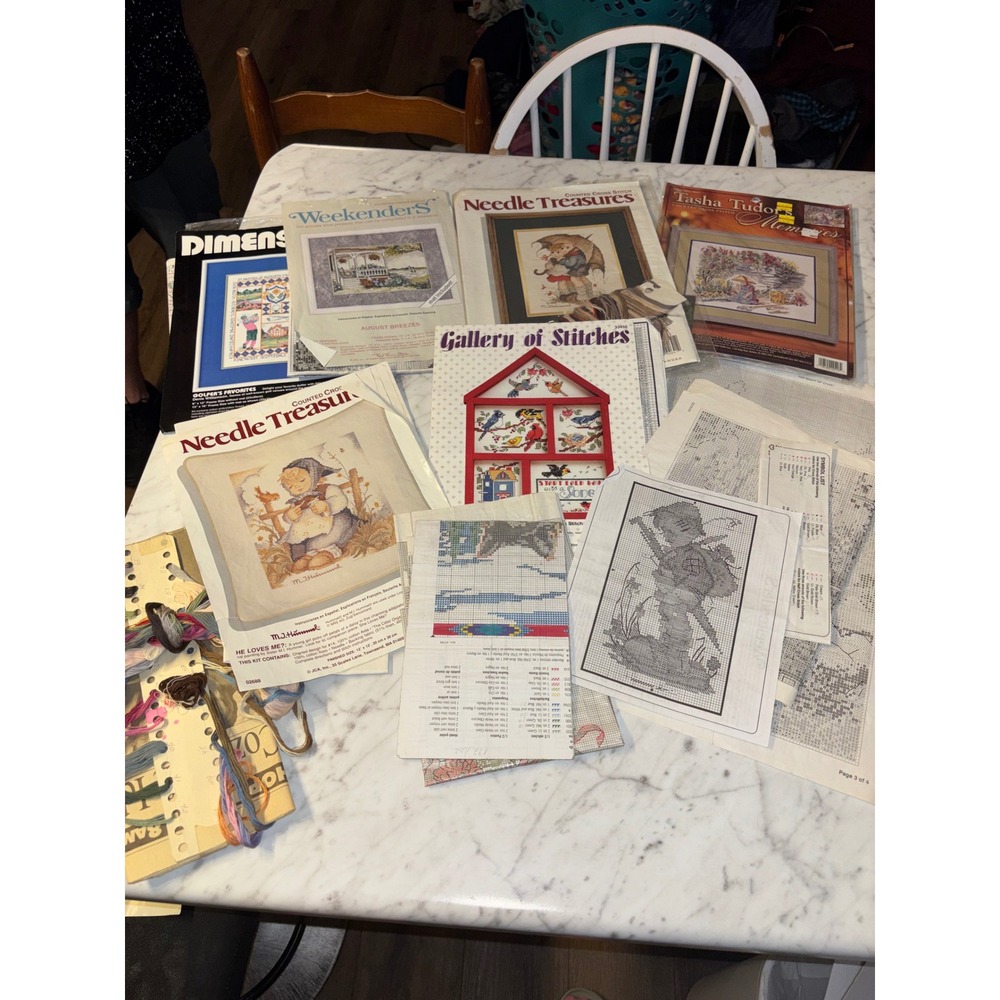Vintage Cross Stitch Kit Lot Dimensions Needle Treasures Tasha Tudor Hummel Golf
